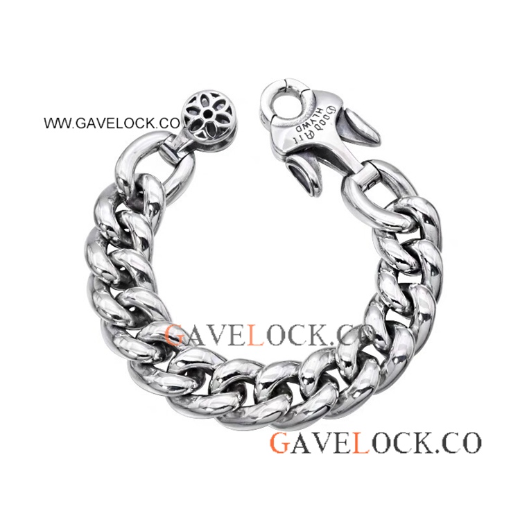 Punk hip-hop men's thick Cuba bracelet Sterling Silver